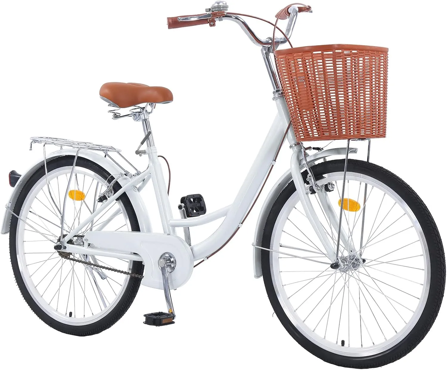 Beach Cruiser Bike for Women, 26 inch Adults Bicycle Single Speed, Bike for Women with Basket & Steel Rack, Women's Bike for Commuting, Step Through City Bike for Women