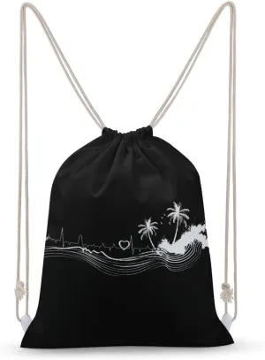 _Beach Heartbeat Drawstring Backpack Canvas Double Shoulder Bag Sports Gym Sackpack String Bag for Women Men 30x40cm