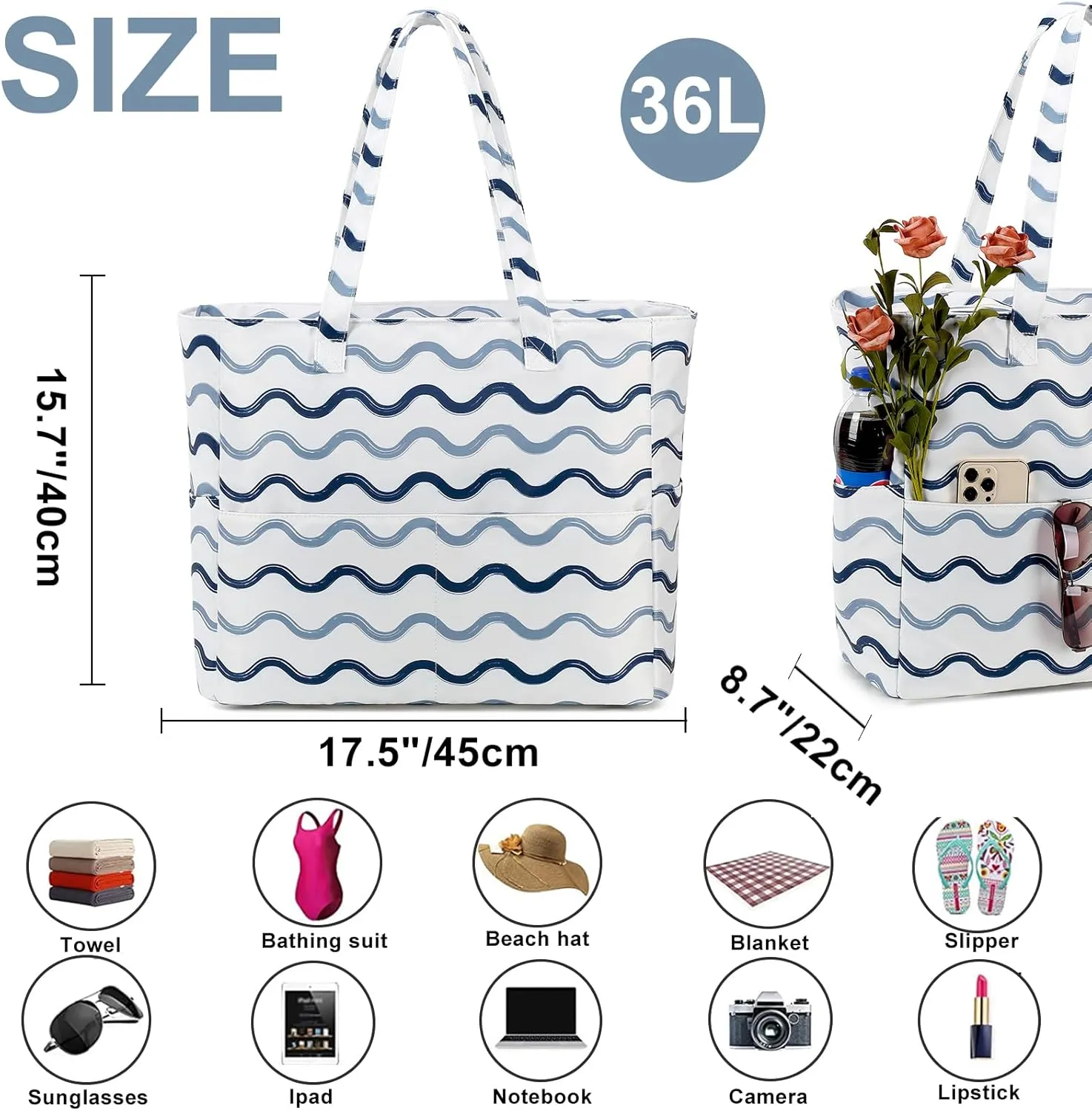 Beach Pool Bags Tote for Women Ladies Large Gym Tote Carry On Bag With Wet Compartment for Weekender Travel Waterproof