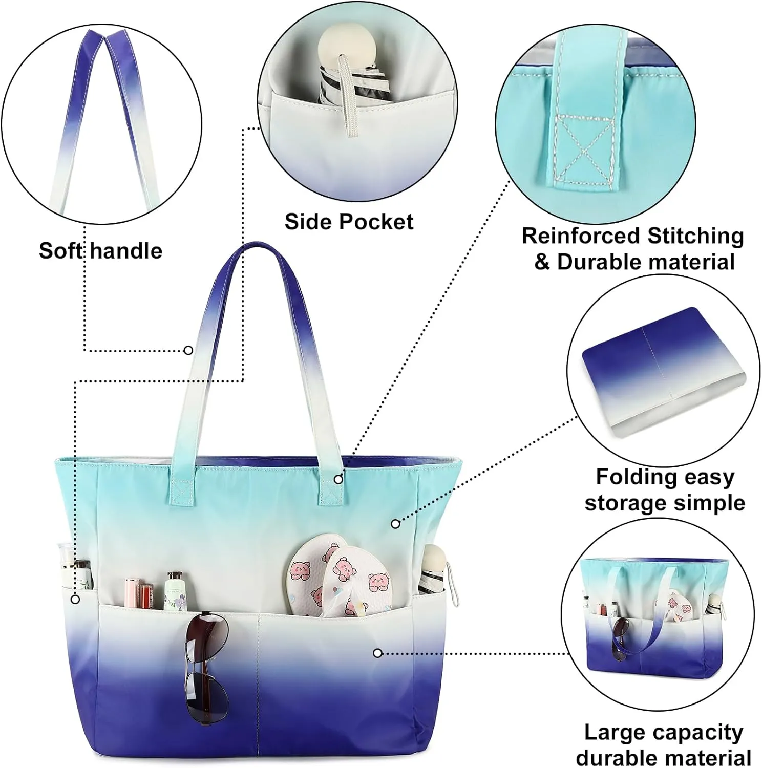 Beach Pool Bags Tote for Women Ladies Large Gym Tote Carry On Bag With Wet Compartment for Weekender Travel Waterproof
