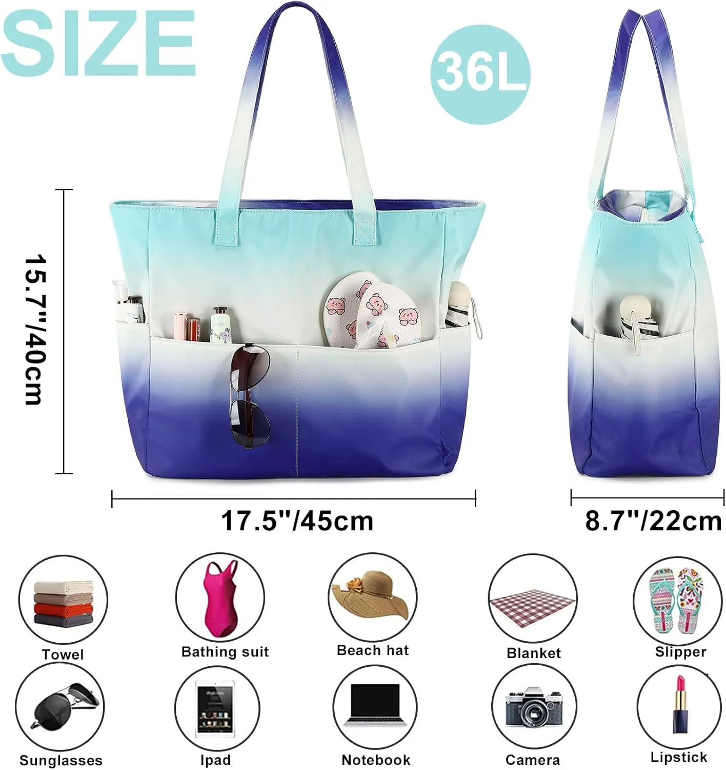 Beach Pool Bags Tote for Women Ladies Large Gym Tote Carry On Bag With Wet Compartment for Weekender Travel Waterproof