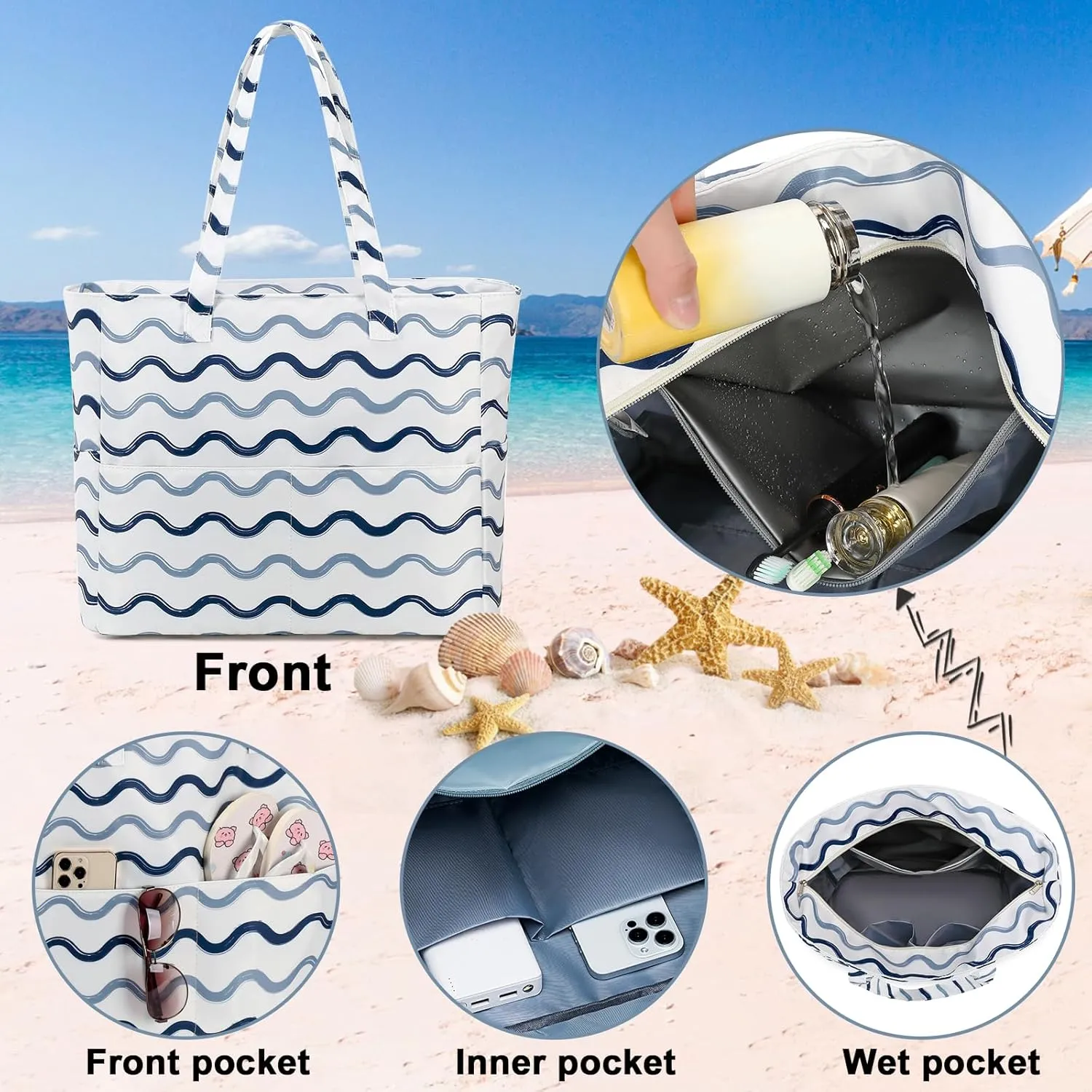 Beach Pool Bags Tote for Women Ladies Large Gym Tote Carry On Bag With Wet Compartment for Weekender Travel Waterproof