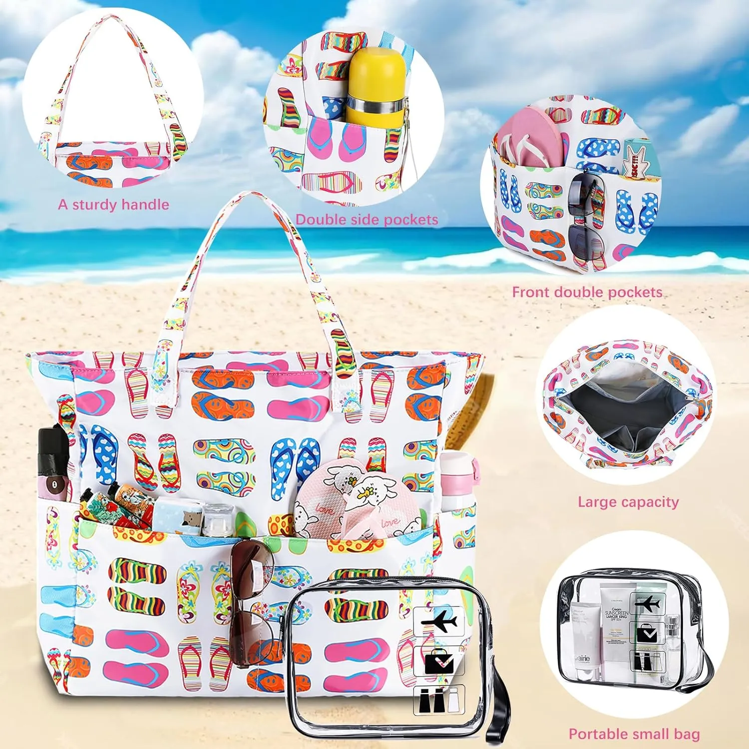 Beach Pool Bags Tote for Women Ladies Large Gym Tote Carry On Bag With Wet Compartment for Weekender Travel Waterproof