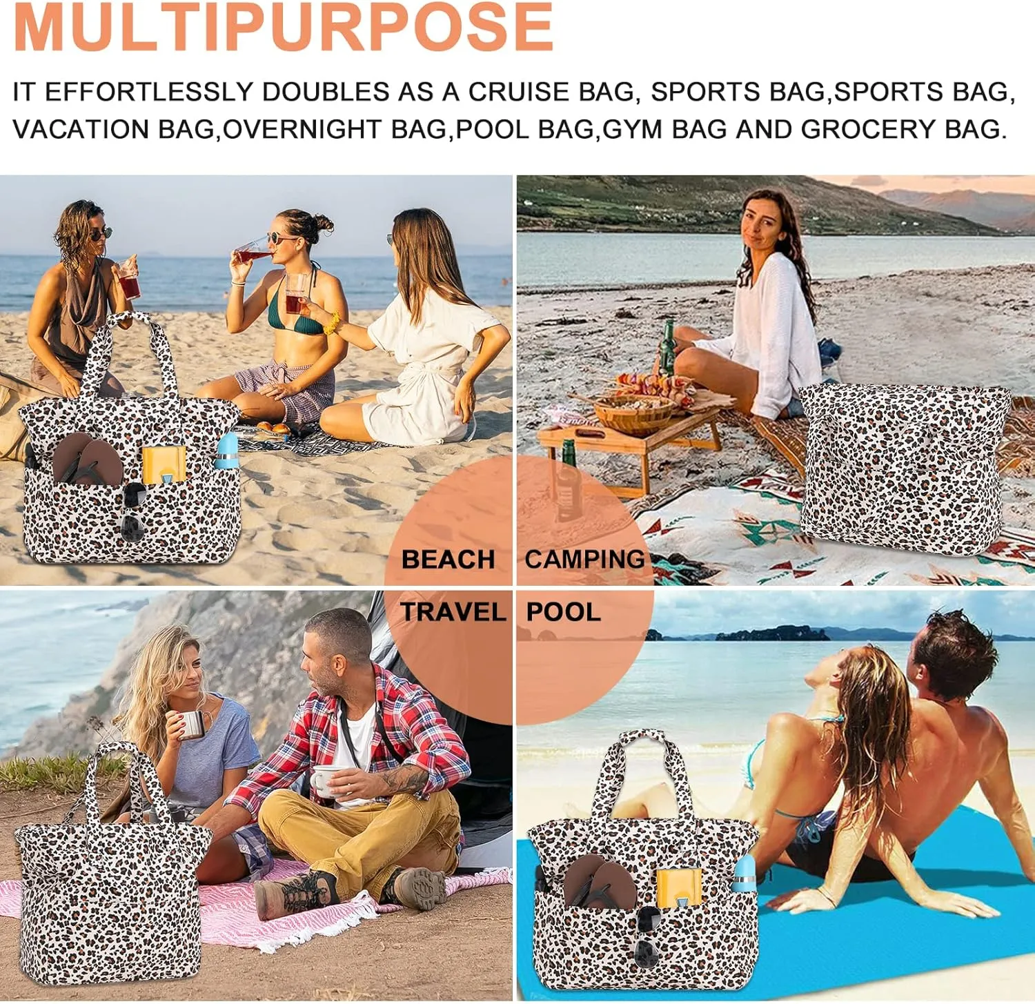 Beach Pool Bags Tote for Women Ladies Large Gym Tote Carry On Bag With Wet Compartment for Weekender Travel Waterproof