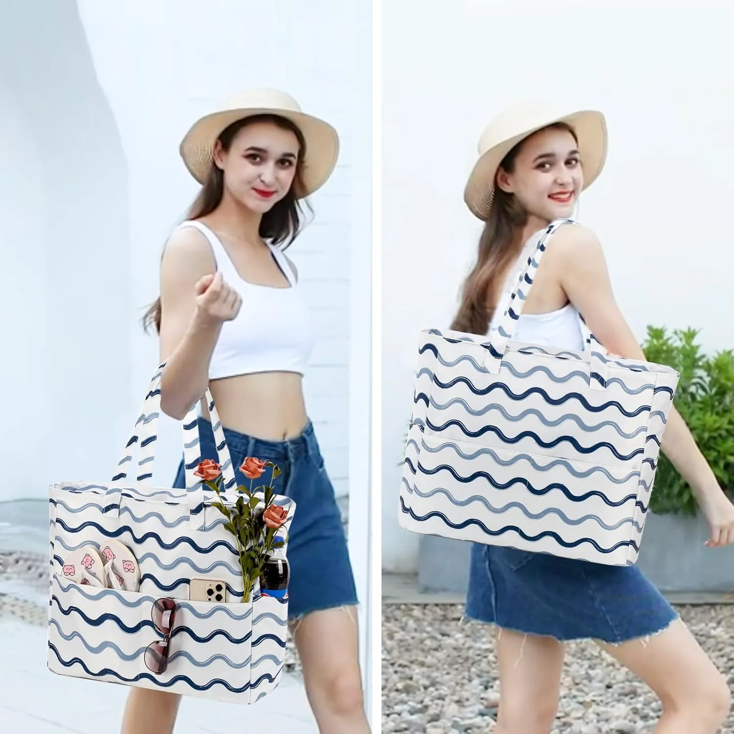 Beach Pool Bags Tote for Women Ladies Large Gym Tote Carry On Bag With Wet Compartment for Weekender Travel Waterproof