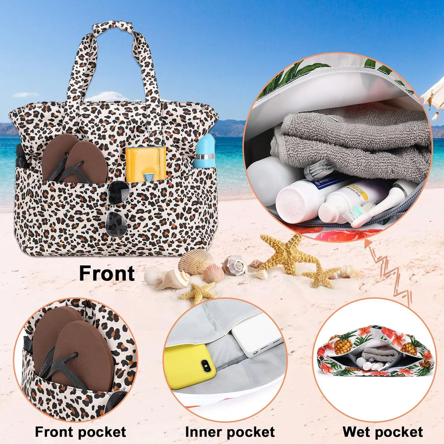 Beach Pool Bags Tote for Women Ladies Large Gym Tote Carry On Bag With Wet Compartment for Weekender Travel Waterproof