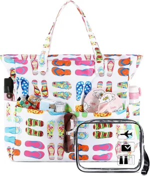 Beach Pool Bags Tote for Women Ladies Large Gym Tote Carry On Bag With Wet Compartment for Weekender Travel Waterproof