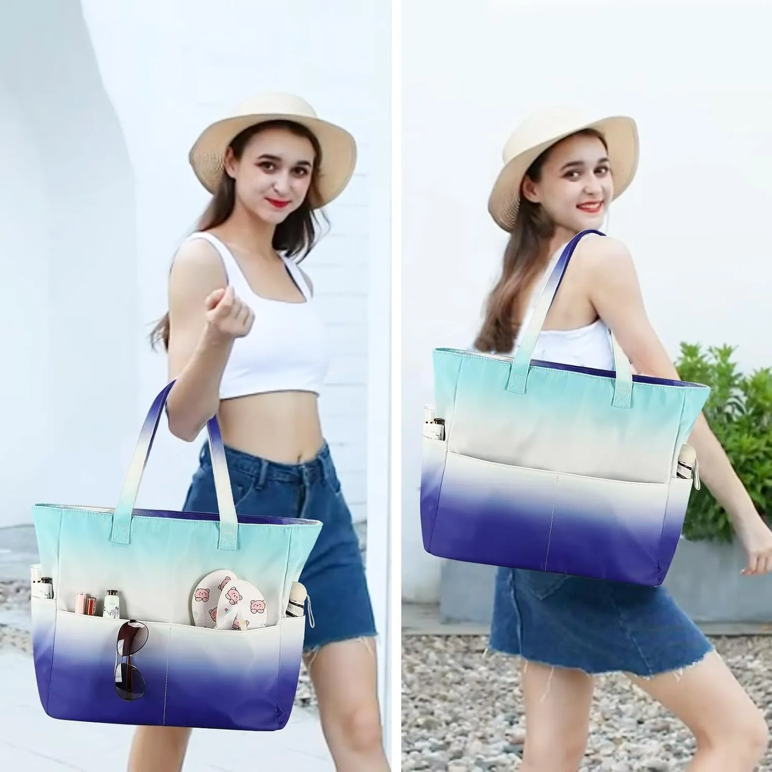 Beach Pool Bags Tote for Women Ladies Large Gym Tote Carry On Bag With Wet Compartment for Weekender Travel Waterproof