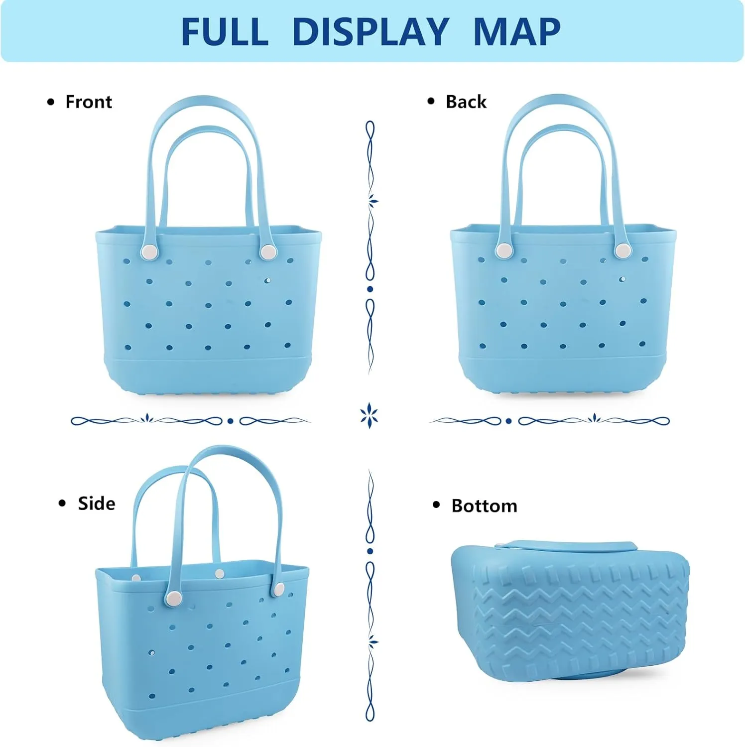Beach Rubber Bag Tote Bag,Extra Large Waterproof Travel Women Handbag with Charms for Sports Beach Groceries Pool