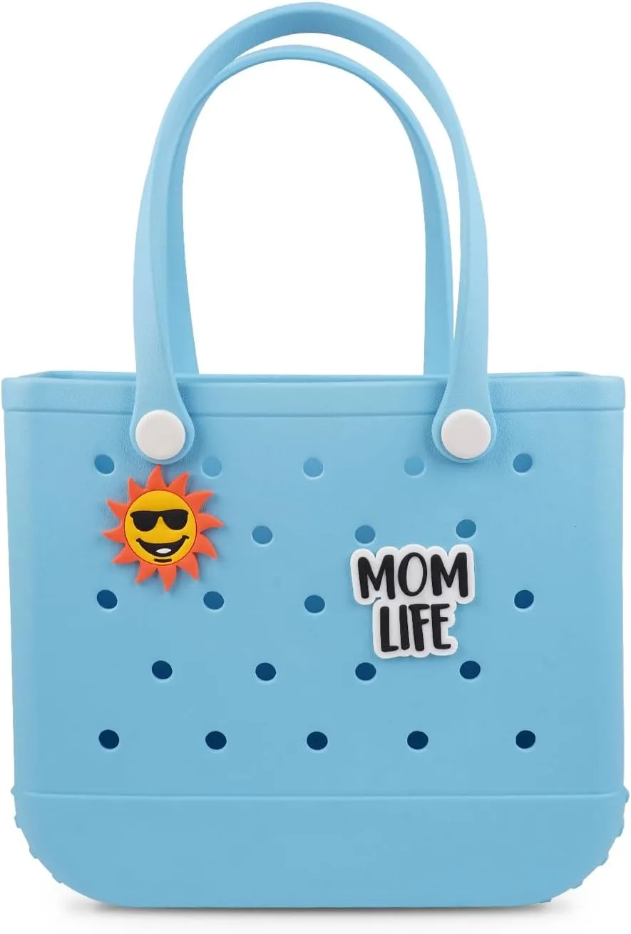 Beach Rubber Bag Tote Bag,Extra Large Waterproof Travel Women Handbag with Charms for Sports Beach Groceries Pool