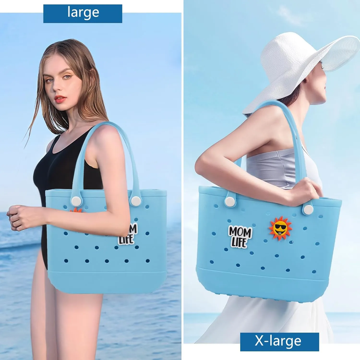 Beach Rubber Bag Tote Bag,Extra Large Waterproof Travel Women Handbag with Charms for Sports Beach Groceries Pool