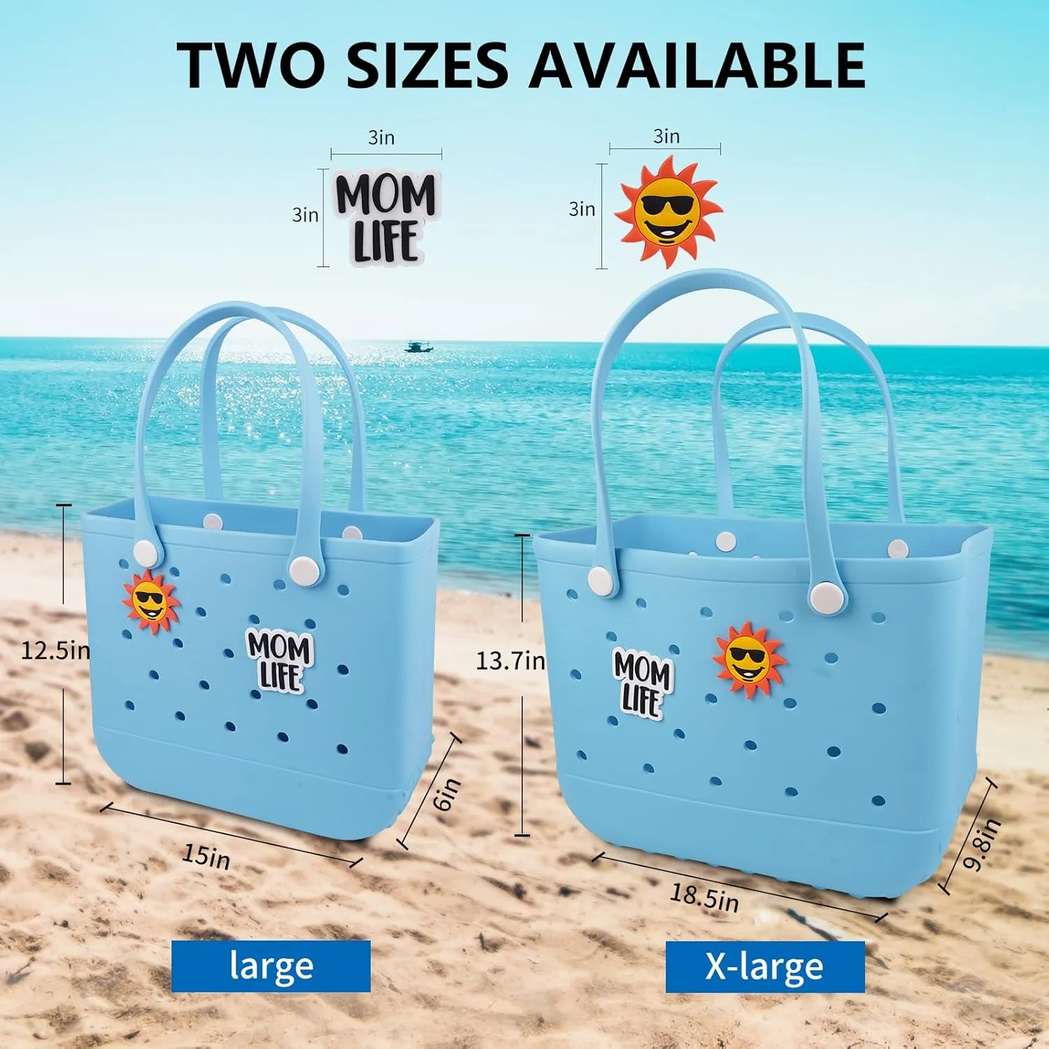 Beach Rubber Bag Tote Bag,Extra Large Waterproof Travel Women Handbag with Charms for Sports Beach Groceries Pool