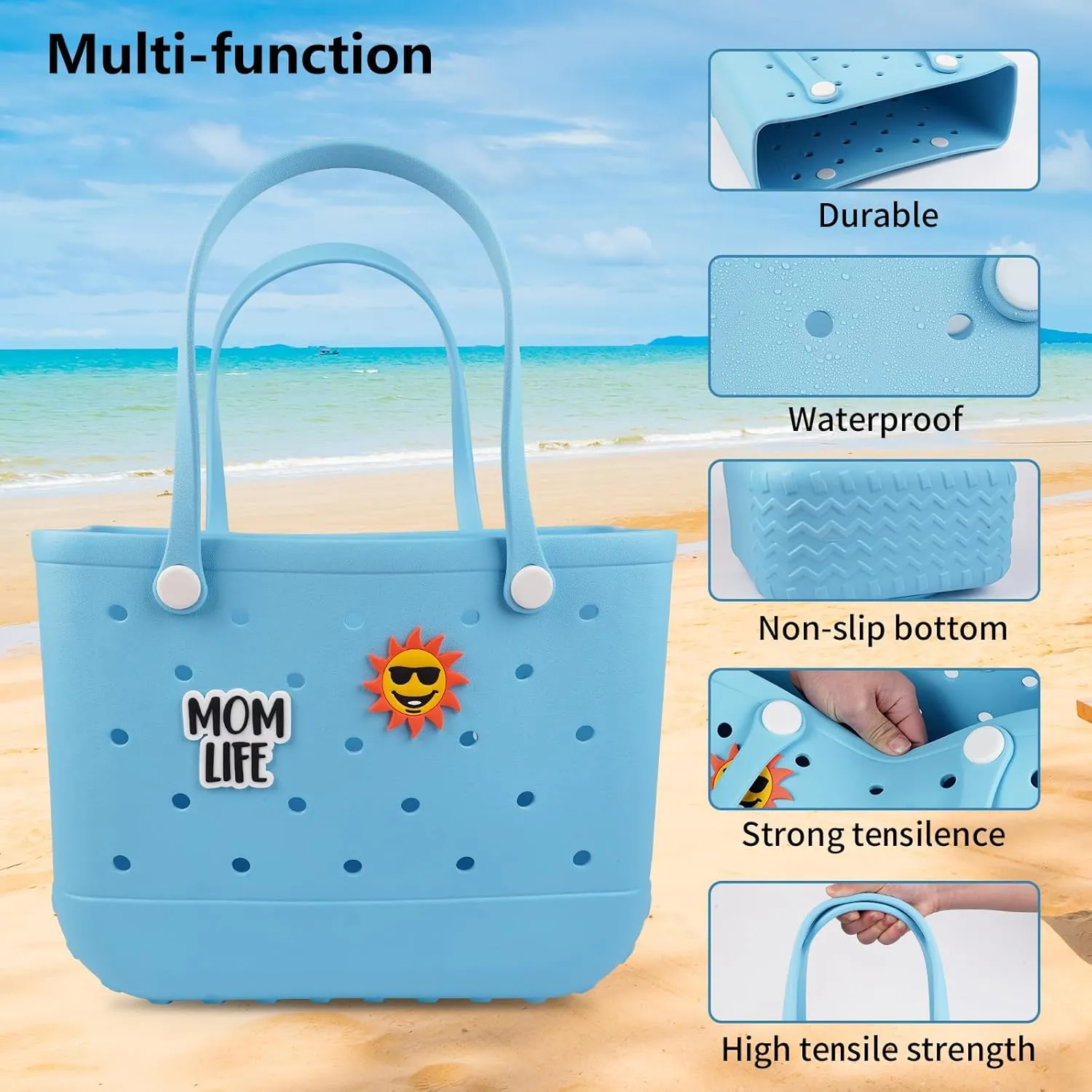 Beach Rubber Bag Tote Bag,Extra Large Waterproof Travel Women Handbag with Charms for Sports Beach Groceries Pool