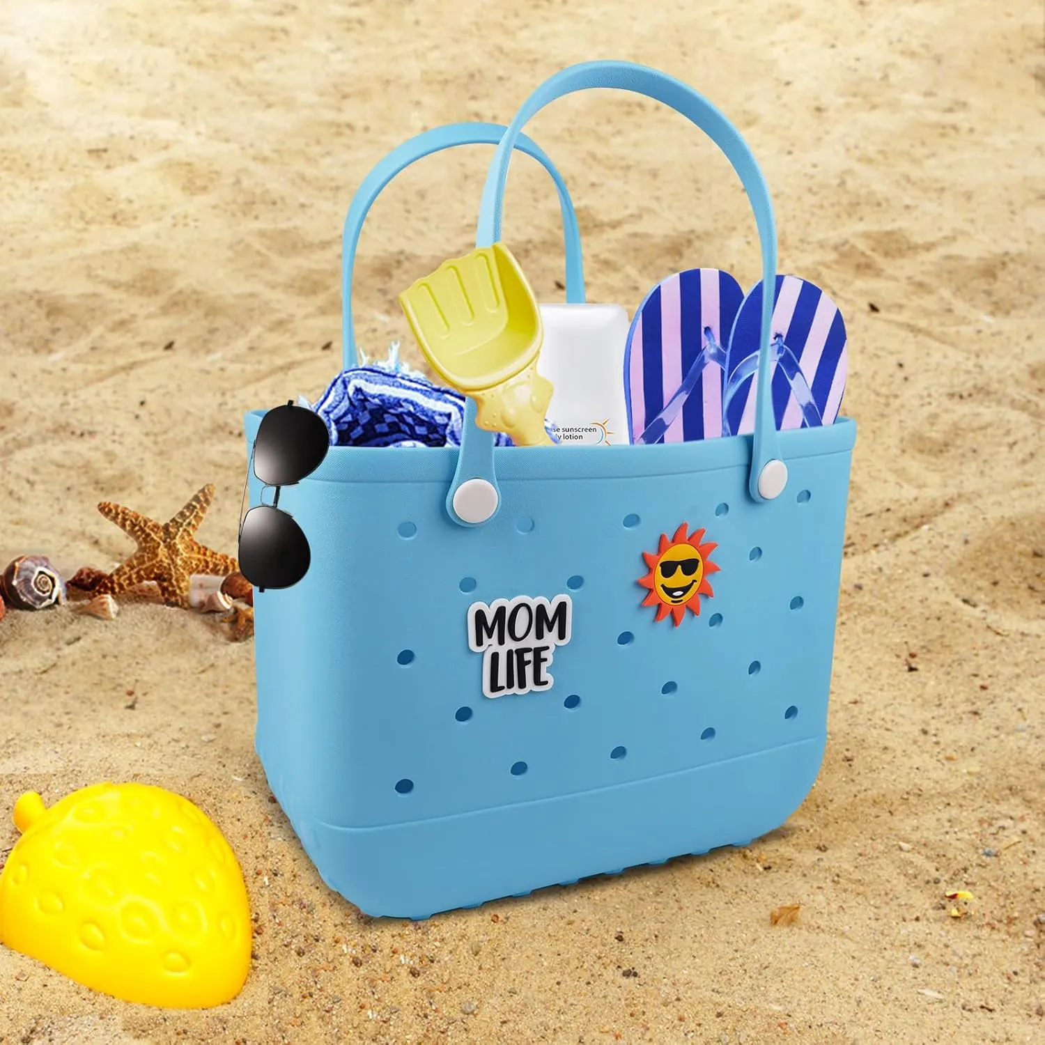 Beach Rubber Bag Tote Bag,Extra Large Waterproof Travel Women Handbag with Charms for Sports Beach Groceries Pool
