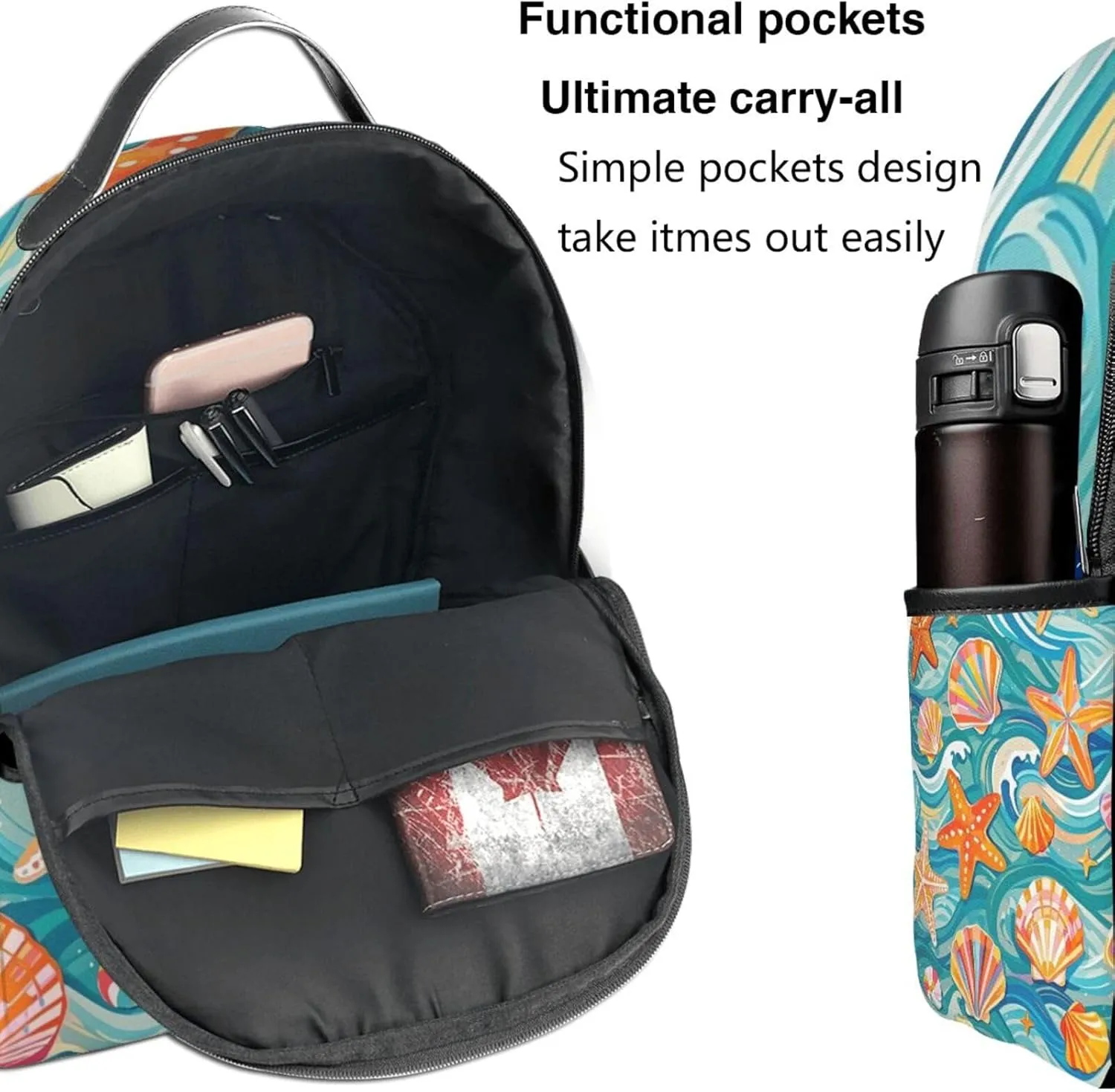 Beach Shell Adult Backpacks 14 Inch Laptop Backpack Double Shoulder Bag for Work Travel Gifts