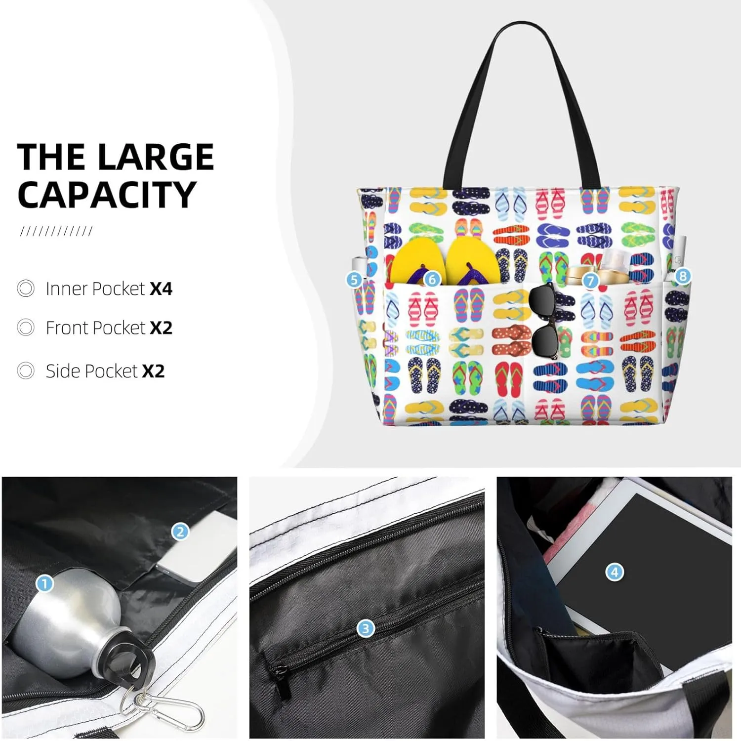 Beach Tote Bag for Women Beach Bag Waterproof and Sandproof Tote Bag with Wet Bag Large Travel Bag for Weekend Travel