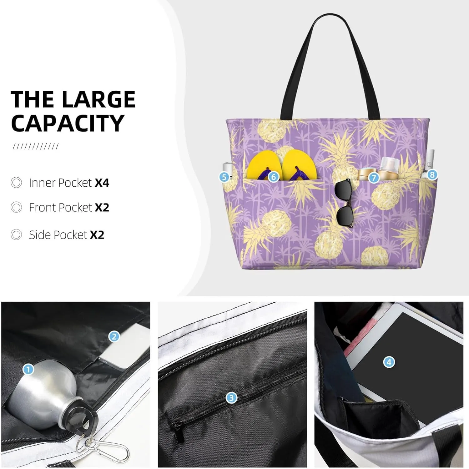 Beach Tote Bag for Women Beach Bag Waterproof and Sandproof Tote Bag with Wet Bag Large Travel Bag for Weekend Travel
