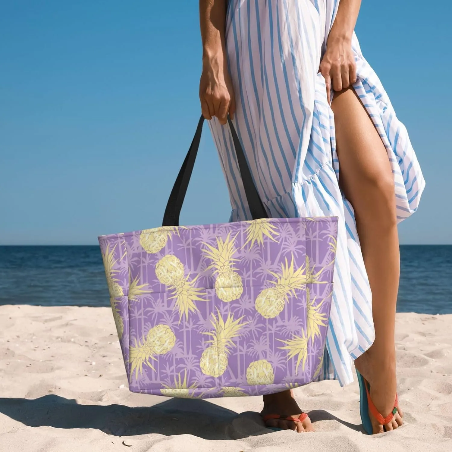 Beach Tote Bag for Women Beach Bag Waterproof and Sandproof Tote Bag with Wet Bag Large Travel Bag for Weekend Travel