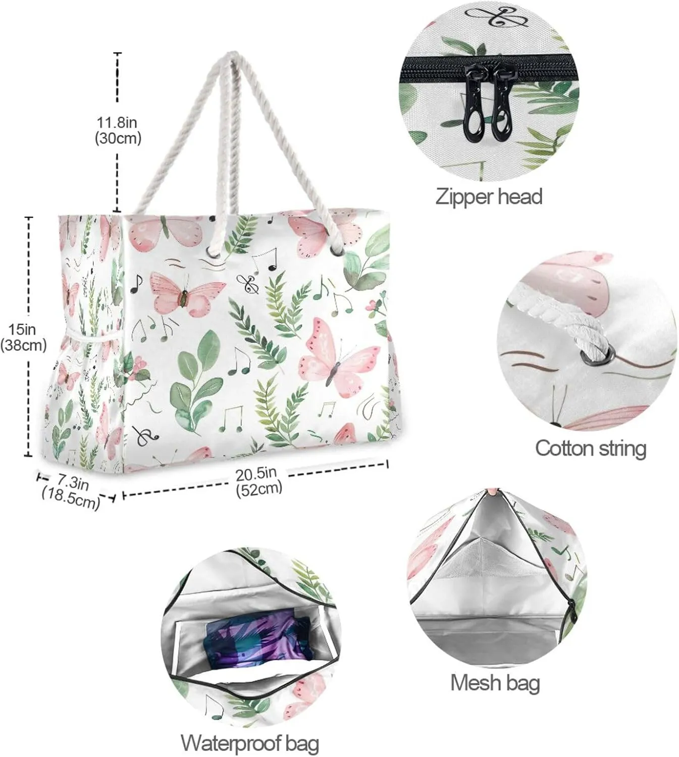 Beach Tote Bag for Women Large Pool Bags Carry On Bag With Wet Compartment for Beach Travel with Pocket Zipper