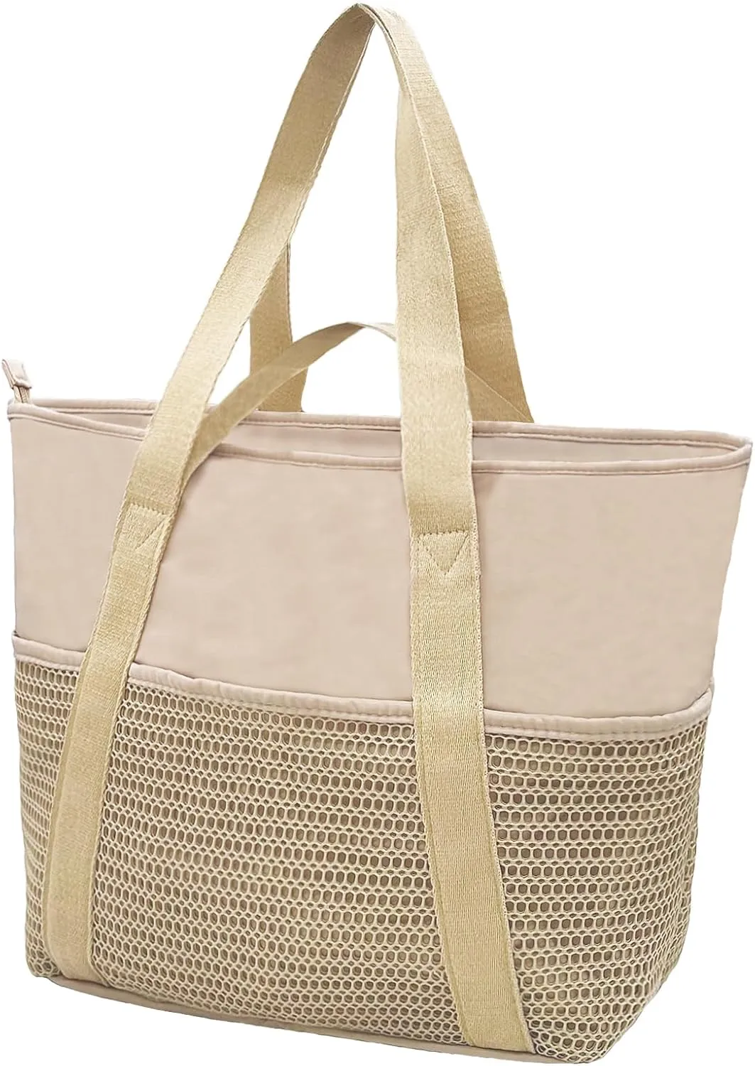 Beach Tote Bag Waterproof Sandproof Mesh Swiming Pool Bag with Zipper for Summer Vacation