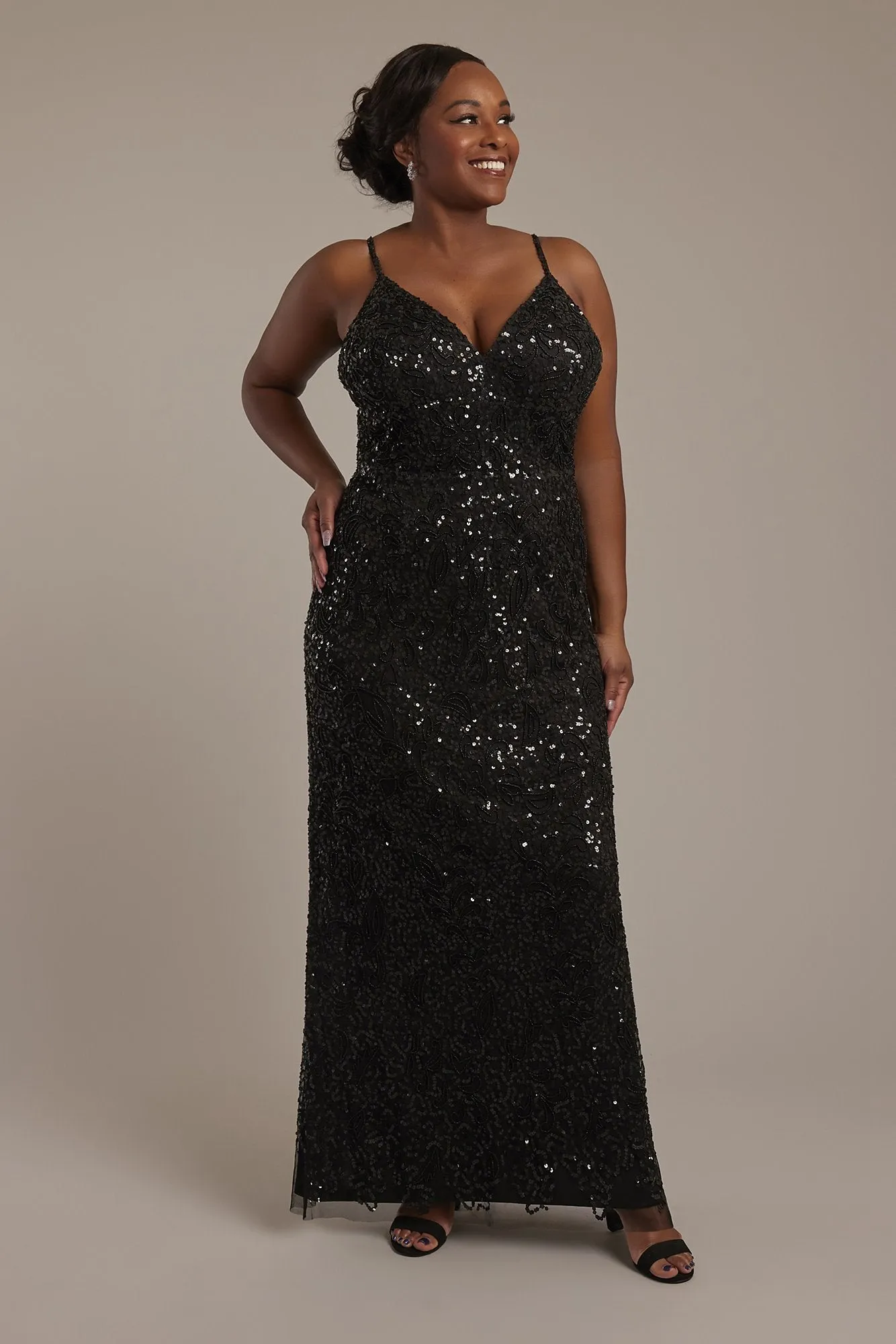 Beaded and Sequined Spaghetti Strap Sheath Dress