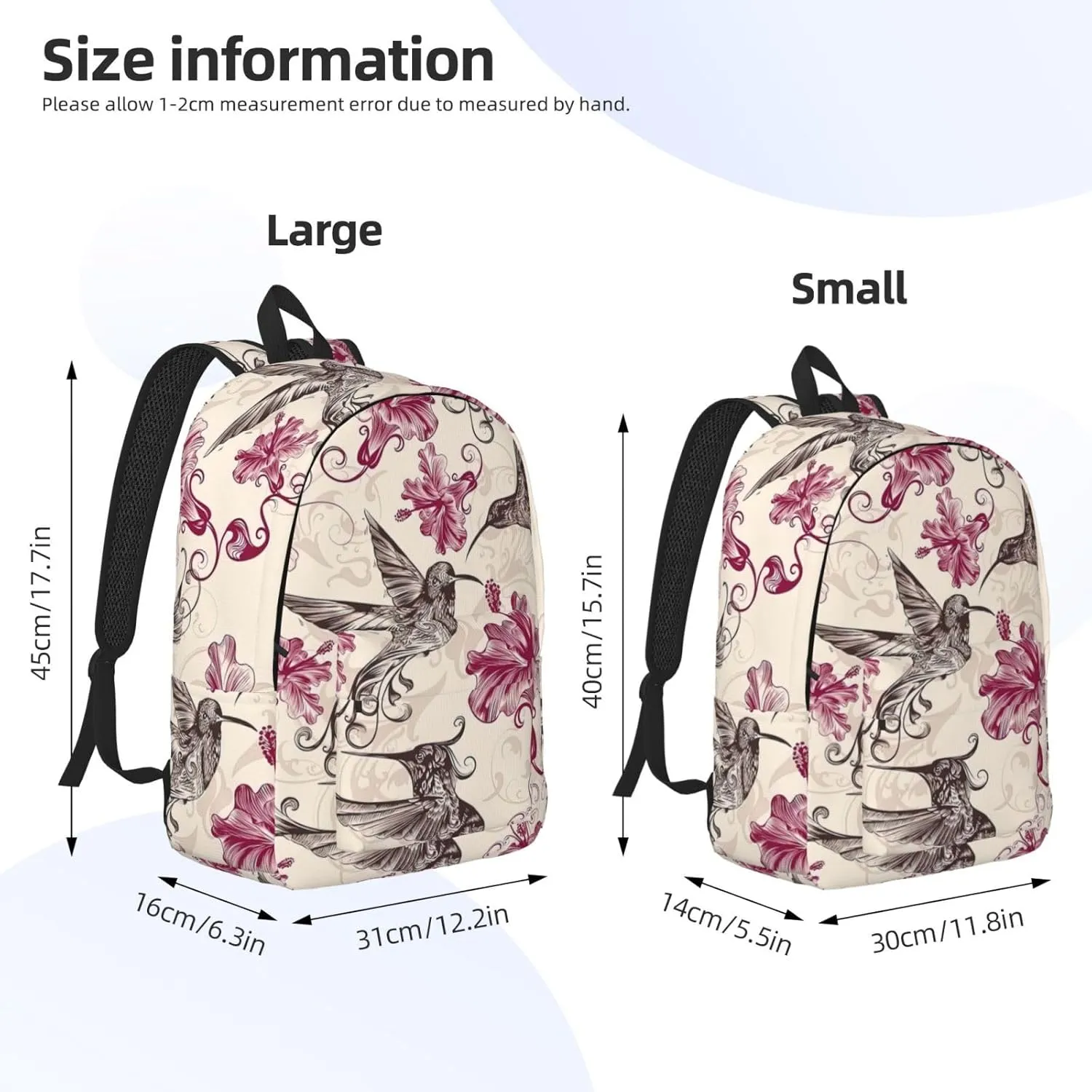 Beautiful Flowers Hummingbird Canvas Casual Lightweight Duffel Bag, Fashion Duffel Bag, Unisex Travel Backpack