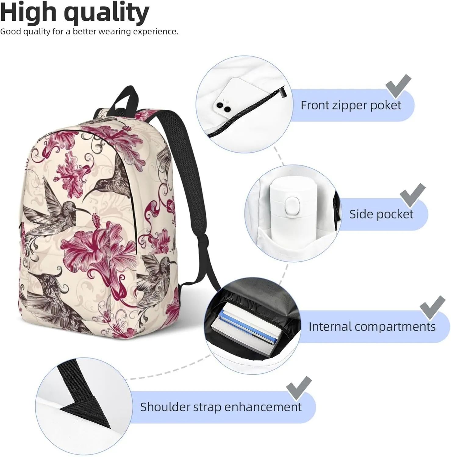 Beautiful Flowers Hummingbird Canvas Casual Lightweight Duffel Bag, Fashion Duffel Bag, Unisex Travel Backpack