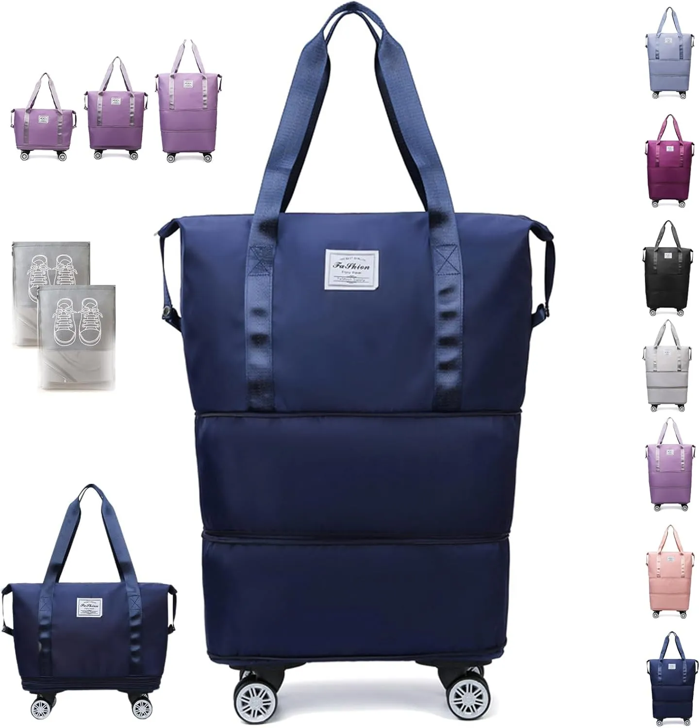 Beente Travel Bag with Wheels, Kulken Expandable Duffel, 2025 New Large Capacity Travel Bag - Universal Wheel Removable, Comes with A Dust Bag (Blue)