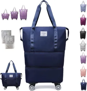 Beente Travel Bag with Wheels, Kulken Expandable Duffel, 2025 New Large Capacity Travel Bag - Universal Wheel Removable, Comes with A Dust Bag (Blue)