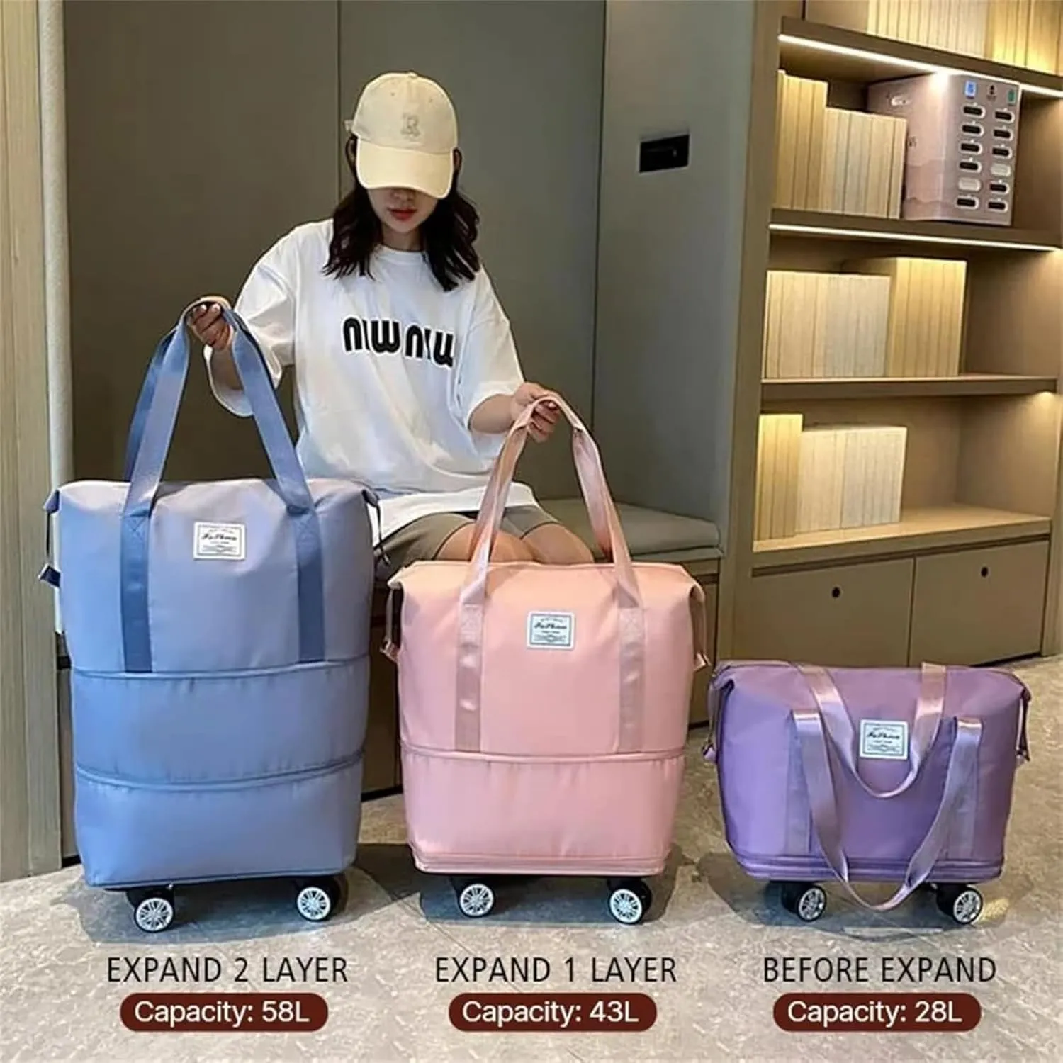 Beente Travel Bag with Wheels, Kulken Expandable Duffel, 2025 New Large Capacity Travel Bag - Universal Wheel Removable, Comes with A Dust Bag (Pink)
