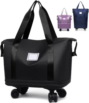Beente Travel Bag with Wheels, Kulken Rolling Duffle Bag, 28-58L Expandable Foldable Travel Duffel Bag (Black)