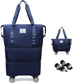 Beente Travel Bag With Wheels - Large Capacity Travel Bag - Universal Wheel Removable, Expandable Foldable, Weekend Bag For Travel For Camping, Business Travel (1, dark blue, 22.4inx8.6inx26in)