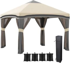 Beige/Brown Pop-up Camping and Party Tent with Adjustable Legs, Wheeled Bag, and Mounting Accessories​