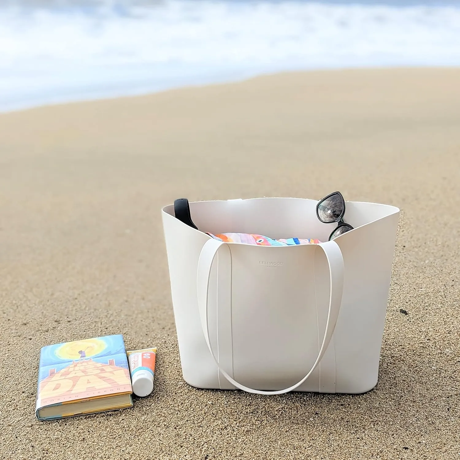 Bellwood Silicone Beach Tote Bag for Beach Pool Camping Shopping, Minimalism Standable Waterproof Washable