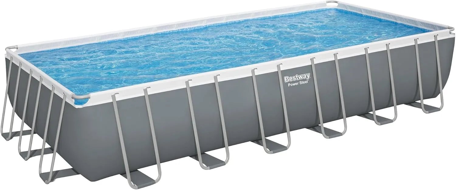 Bestway: Power Steel - Rectangular Swimming Pool Set - 24' x 12' x 52", Above Ground, Tritech Construction, Filter Pump, Ladder & Cover, 7937 Gal.