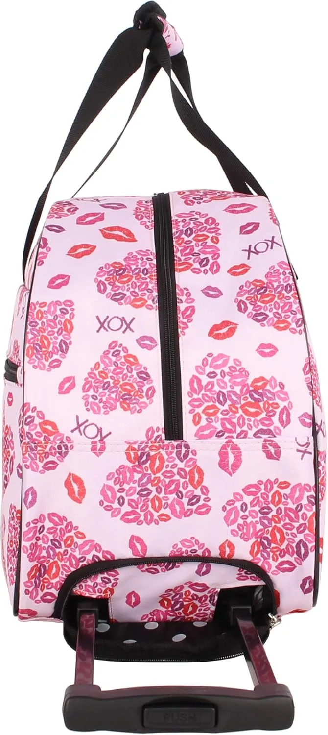 Betsey Johnson Designer Carry On Luggage Collection - Lightweight Pattern 22 Inch Duffel Bag- Weekender Overnight Business Travel Suitcase with 2- Rolling Spinner Wheels (Lips XOX)