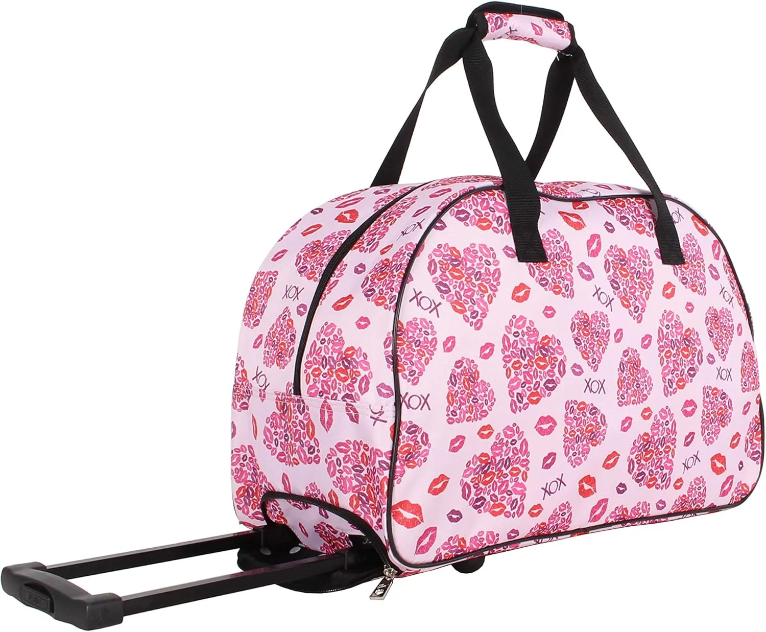 Betsey Johnson Designer Carry On Luggage Collection - Lightweight Pattern 22 Inch Duffel Bag- Weekender Overnight Business Travel Suitcase with 2- Rolling Spinner Wheels (Lips XOX)