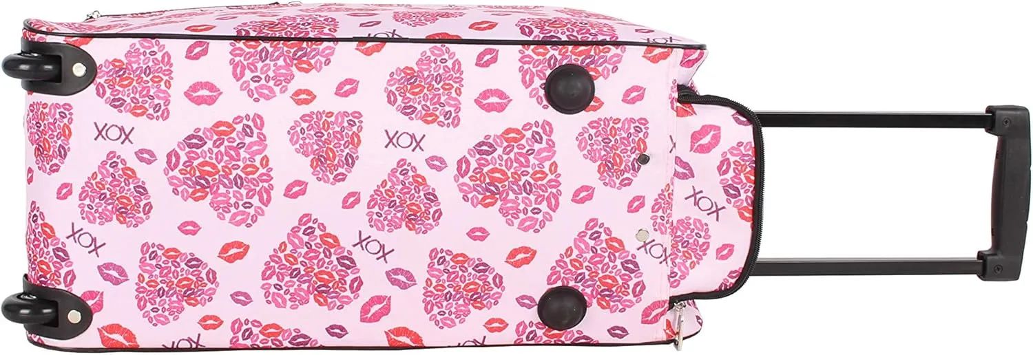 Betsey Johnson Designer Carry On Luggage Collection - Lightweight Pattern 22 Inch Duffel Bag- Weekender Overnight Business Travel Suitcase with 2- Rolling Spinner Wheels (Lips XOX)