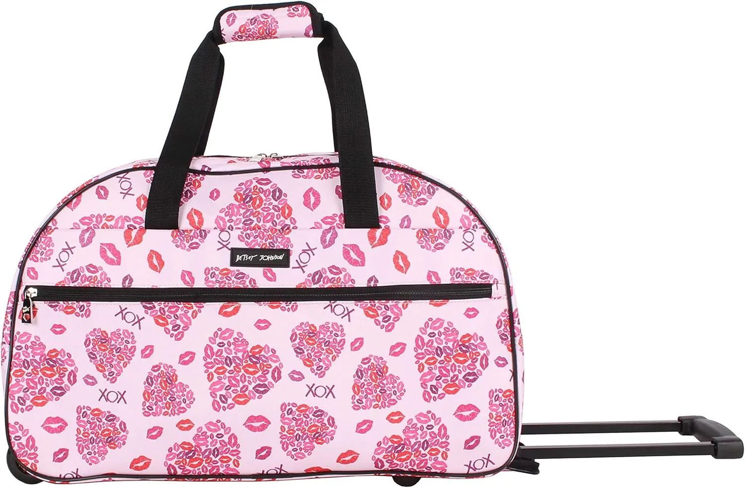 Betsey Johnson Designer Carry On Luggage Collection - Lightweight Pattern 22 Inch Duffel Bag- Weekender Overnight Business Travel Suitcase with 2- Rolling Spinner Wheels (Lips XOX)