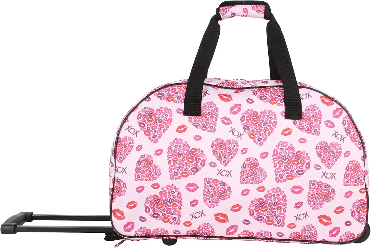 Betsey Johnson Designer Carry On Luggage Collection - Lightweight Pattern 22 Inch Duffel Bag- Weekender Overnight Business Travel Suitcase with 2- Rolling Spinner Wheels (Lips XOX)