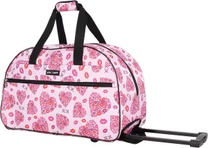 Betsey Johnson Designer Carry On Luggage Collection - Lightweight Pattern 22 Inch Duffel Bag- Weekender Overnight Business Travel Suitcase with 2- Rolling Spinner Wheels (Lips XOX)