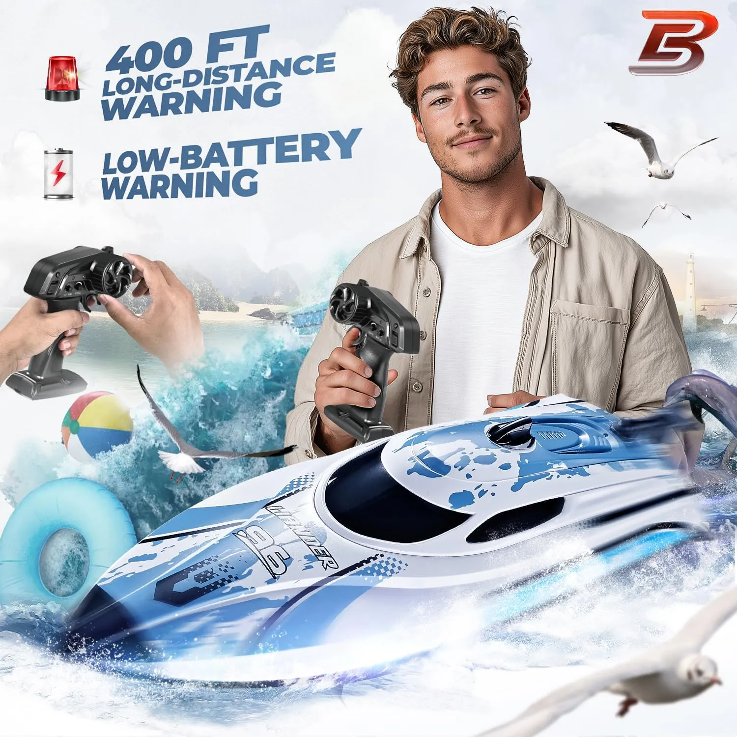 BEZGAR RC Boat for Kids & Adults, 12 inch Fast RC Speed Boat with 700mAh Battery, Ideal Waterproof Toy for Lakes & Pools - TX126 White
