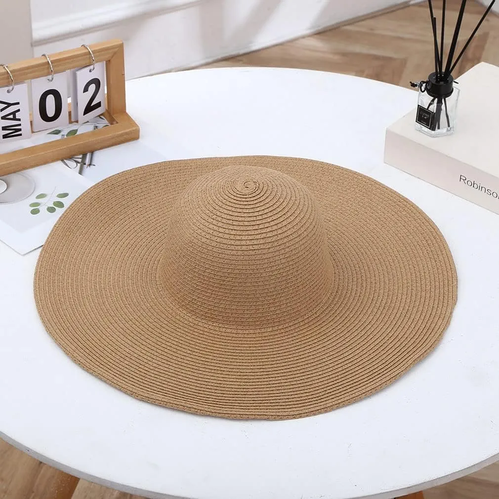 Big Beach Hats for Women Foldable Summer Wide Brim Packable Oversized Sun Hat Lady Girl Travel Straw Cap