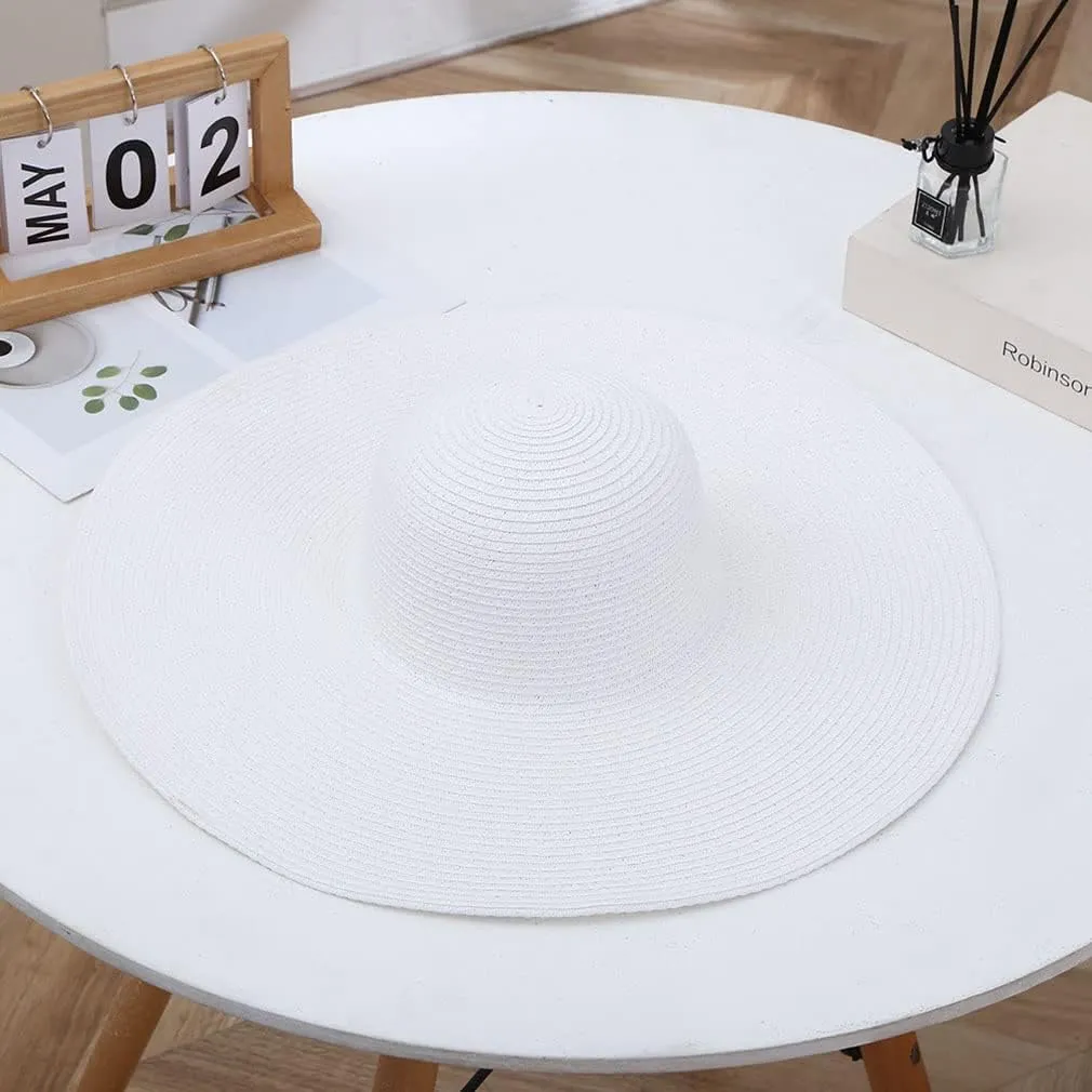 Big Beach Hats for Women Foldable Summer Wide Brim Packable Oversized Sun Hat Lady Girl Travel Straw Cap