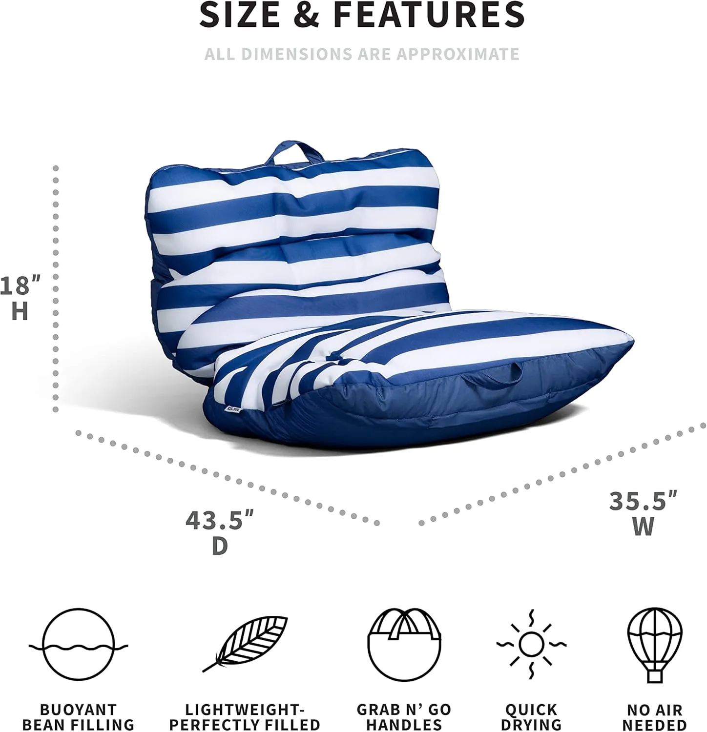 Big Joe Captain's Float No Inflation Needed Pool Lounger, Double Sided Mesh, Quick Draining Fabric