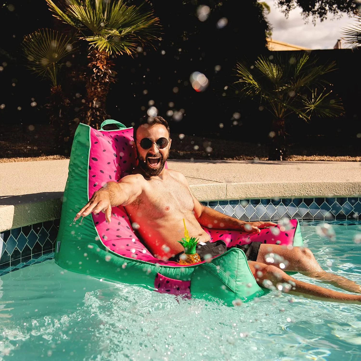 Big Joe Captain's Float No Inflation Needed Pool Lounger, Double Sided Mesh, Quick Draining Fabric