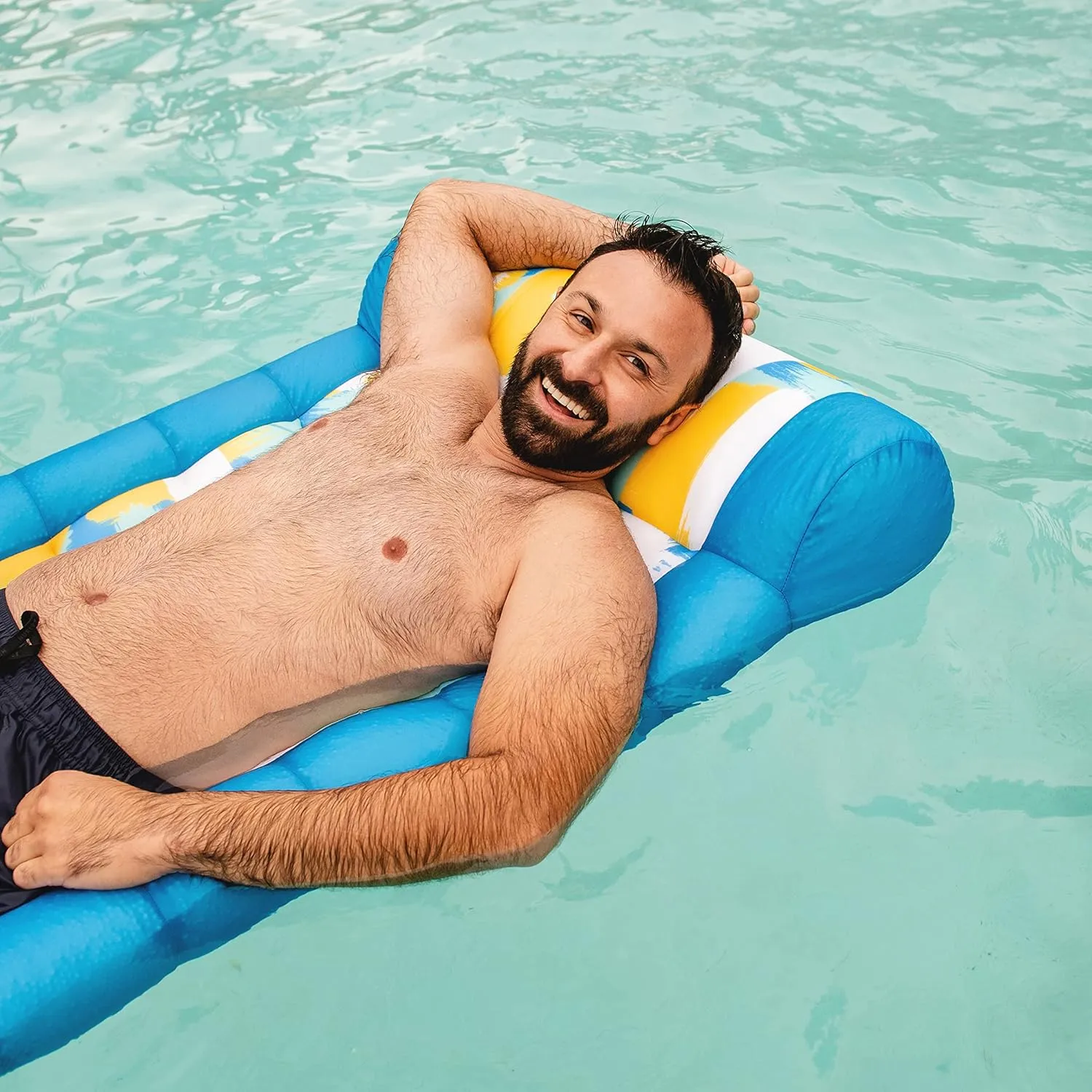 Big Joe Kona Hammock No Inflation Needed Pool Lounger with Headrest, Quick Draining Fabric, 4 feet Big