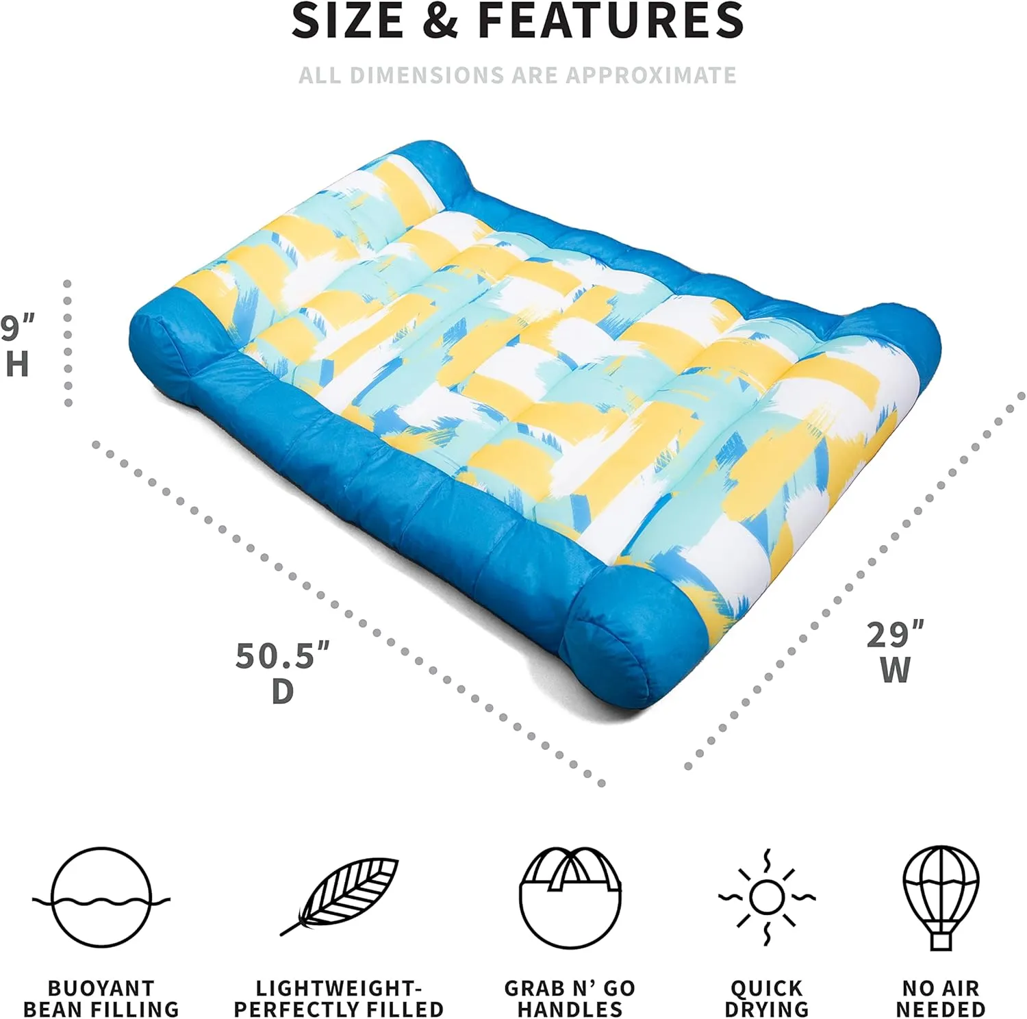Big Joe Kona Hammock No Inflation Needed Pool Lounger with Headrest, Quick Draining Fabric, 4 feet Big