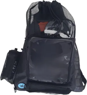 Big Mesh backpack, beach bag, Swim and beach Bags for Women Men, Pool bag with Drawstrings, Gym Backpack, 40 L (Black)