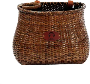 Bike Basket for Women's Beach Cruiser or Scooter The Original Wicker Bicycle Baskets with Built in Cup Holder for Front Handlebar-Classic Vintage Style Handmade Natural Rattan Wicker